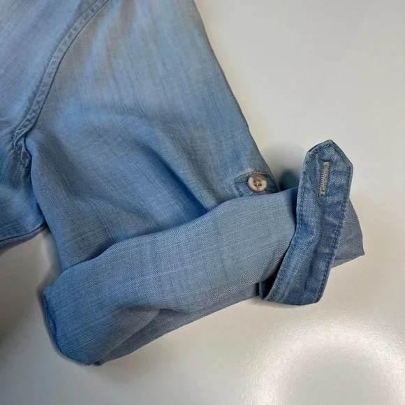 Cloth and Stone Blue Shirt Midi Dress Chambray Denim 3/4 Sleeves Collared Size M - Picture 10 of 14